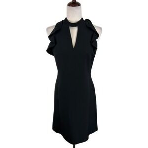 Nadine Milano Black Sleeveless Ruffle Mock Neck Keyhole Mini‎ Dress Size 4